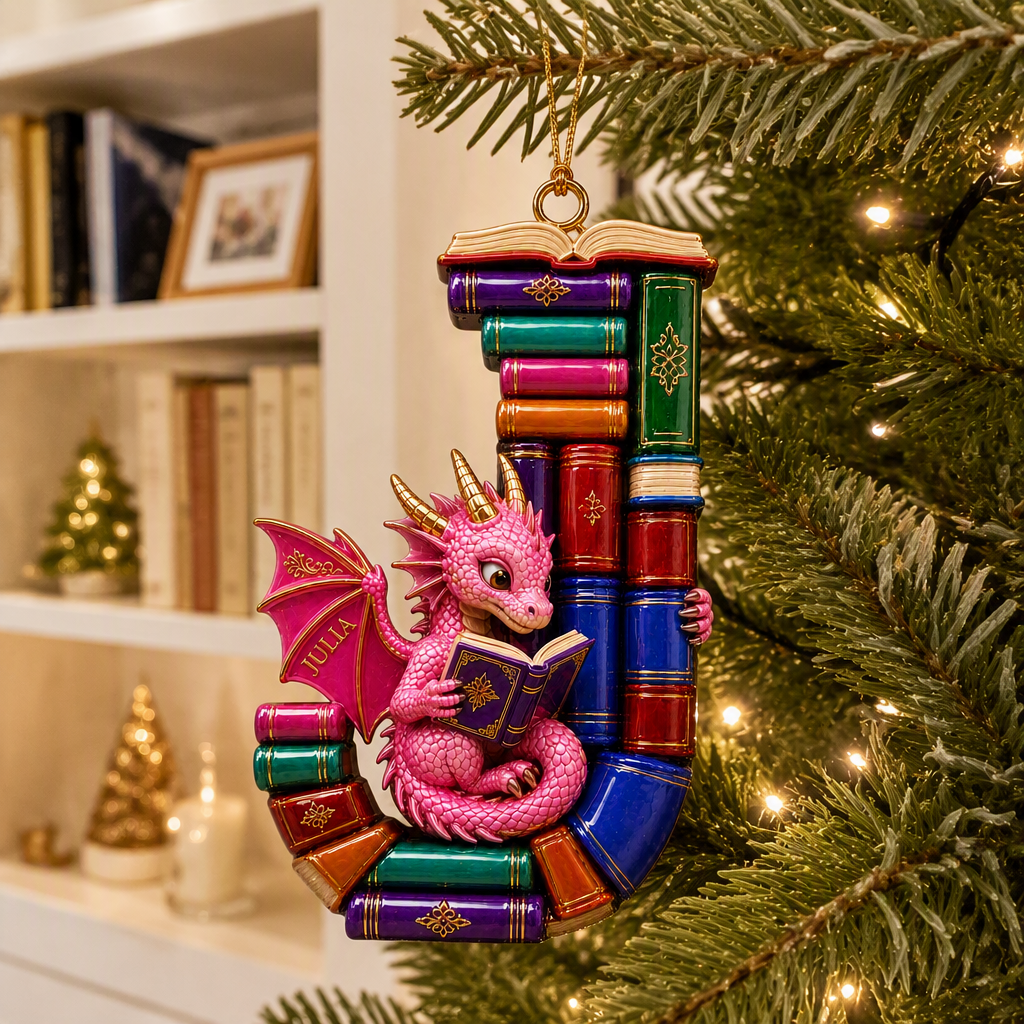Custom Name Alphabet Book Christmas Ornament, Personalized Letter Tree Decoration, Gift for Book Lovers and Readers hn28082026