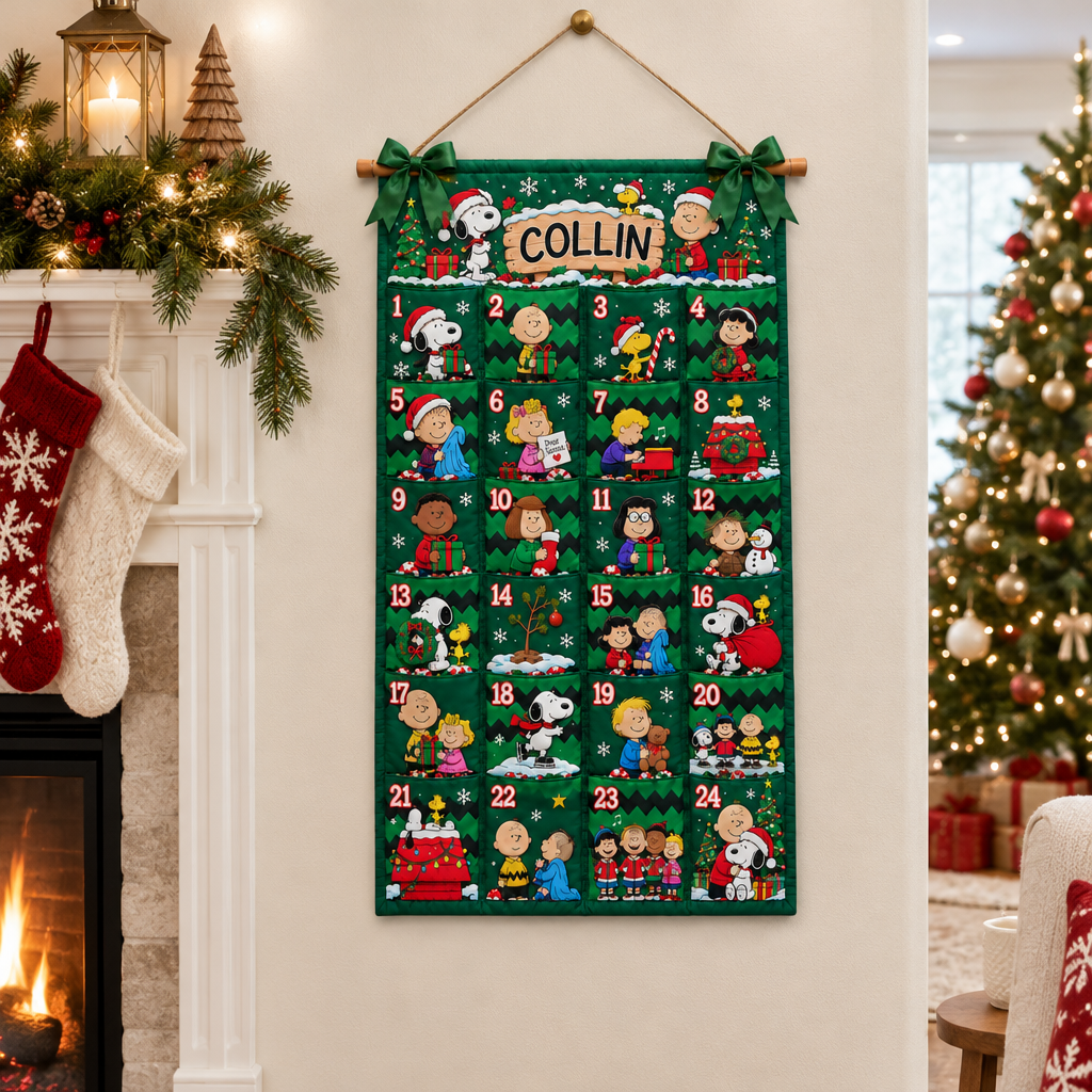 Custom Christmas Advent Calendar With Name, 24 Pocket Fabric Countdown Wall Hanging, Personalized Holiday Gift for Families and Christmas Lovers hn16102026