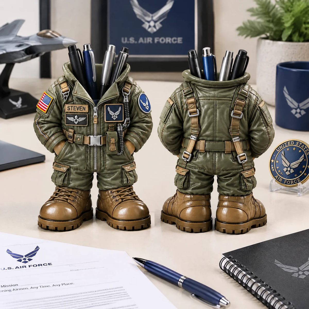 Military Uniform Pen Holder With Custom Name, Camouflage Desk Organizer, Personalized Soldier Office Decor, Unique Gift for Soldiers and Veterans hn26102026