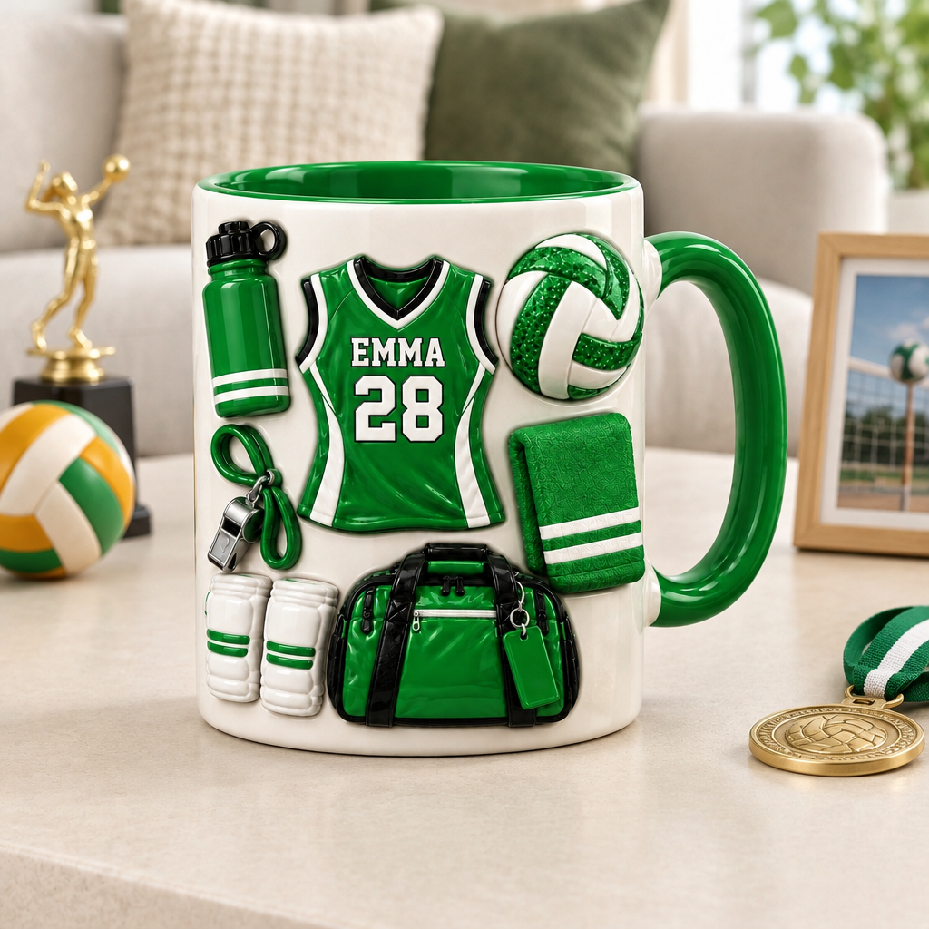Custom Volleyball Mug With Name and Number, Personalized Volleyball Coffee Cup, Sports Drinkware Gift for Volleyball Players and Fans hn16102026