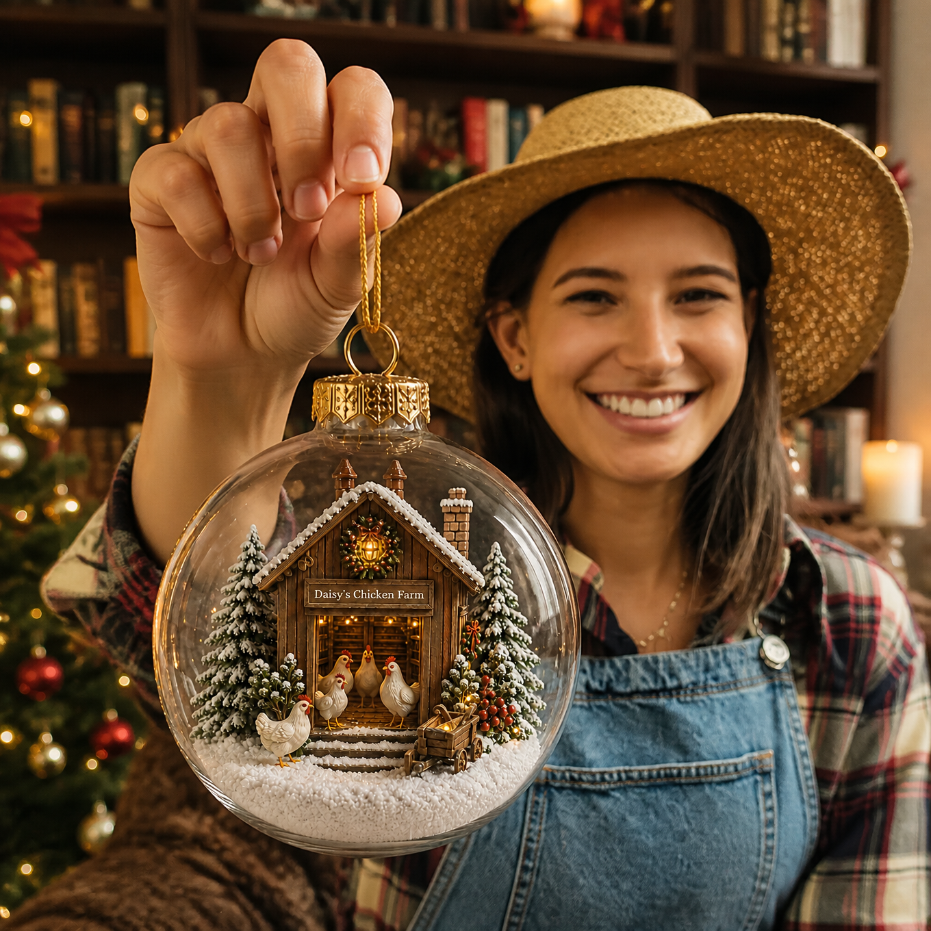 Custom Name Chicken Farm Christmas Ornament, Personalized Farmhouse Tree Decoration, Gift for Farmers hn12082026
