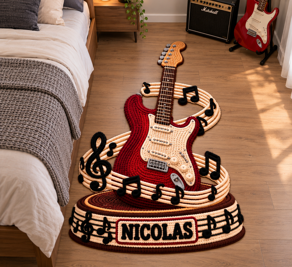 Personalized Guitar Rug With Custom Name, 3D Tufted Electric Guitar Carpet, Music Room Decor, Unique Gift for Music Lovers hn30102026