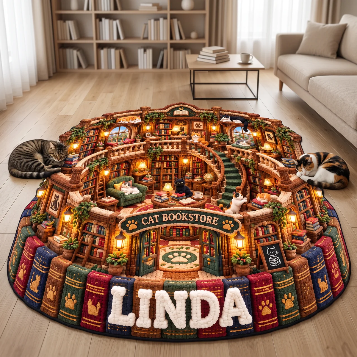 Custom Bookstore Shape Rug With Name, Personalized Book Lover Floor Decor, Cozy Reading Room Accent, Unique Gift for Book Lovers hn28102026
