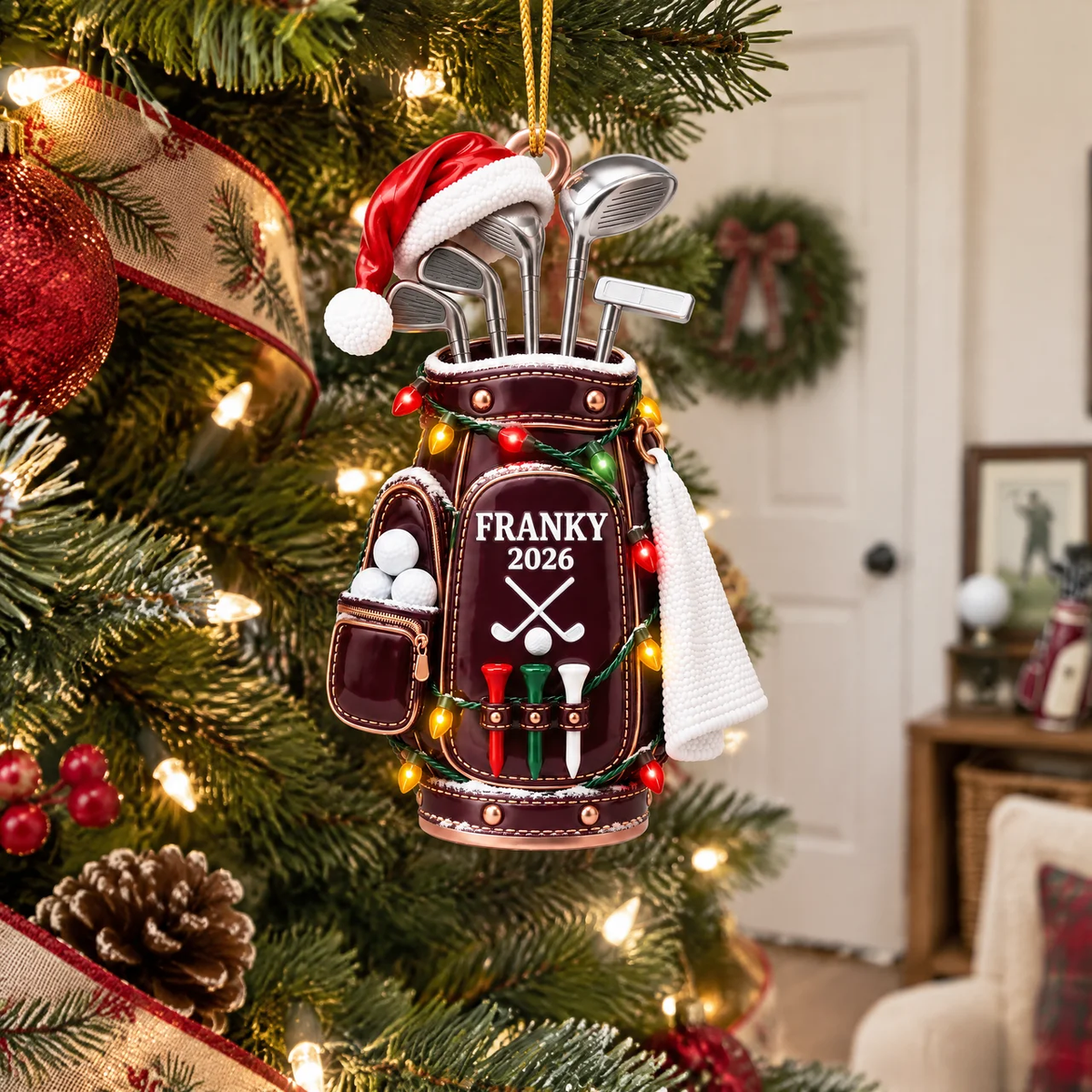 Custom Golf Christmas Ornament With Name, Personalized Golf Bag Ornament, Gift for Golf Lovers, Golf Players and Sports Fans hn13102026