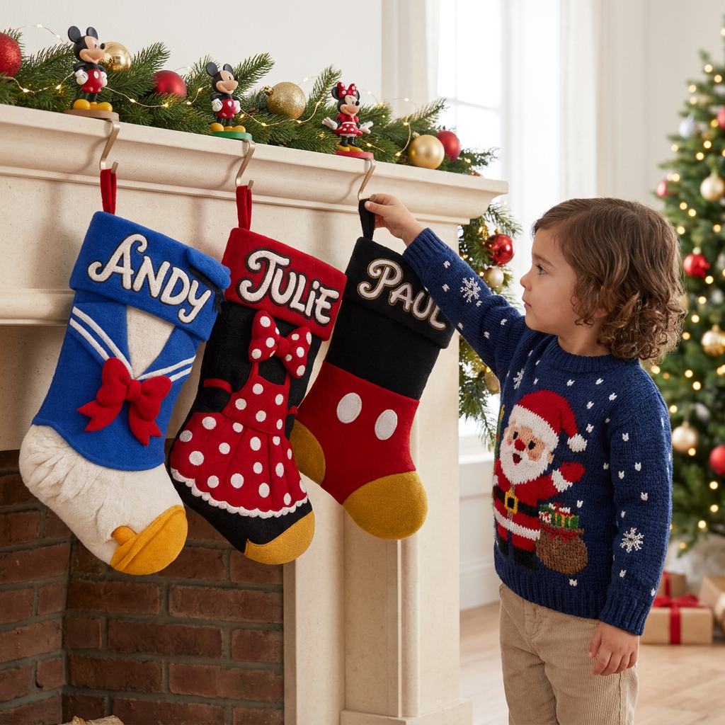 Personalized Christmas Stocking With Custom Name, Red Black and Yellow Cartoon Stocking, Classic Character Holiday Decor, Gift for Animation Fans hn31102026