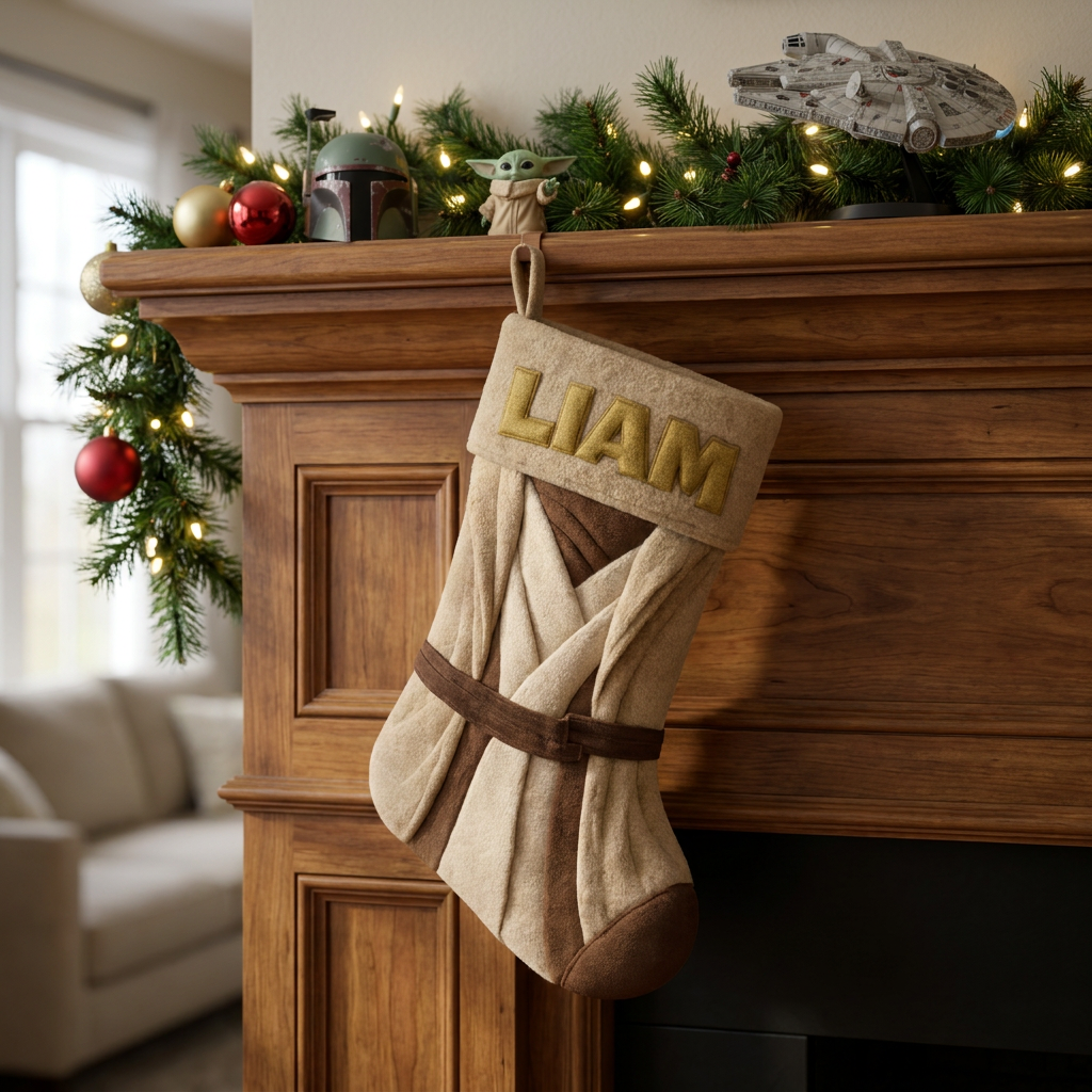 Personalized Sci Fi Christmas Stocking With Custom Name, Black Space Villain Stocking, 3D Movie Inspired Holiday Decor, Gift for Sci Fi Fans hn31102026
