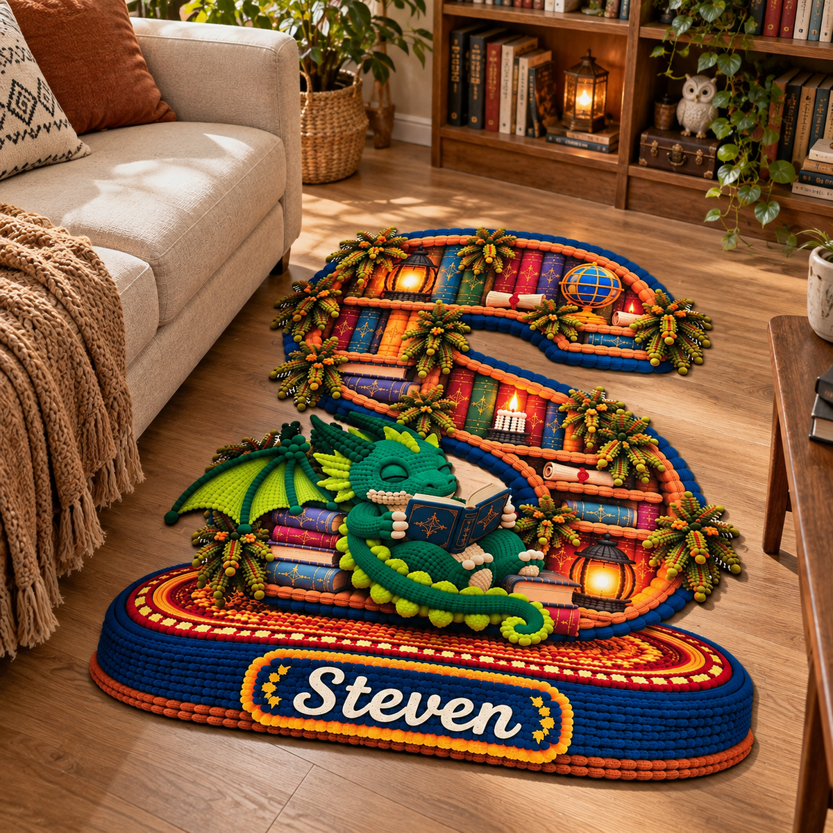 Custom Alphabet Dragon Rug With Name, 3D Tufted Bookshelf Rug, Fantasy Reading Room Decor, Unique Gift for Book Lovers hn29102026