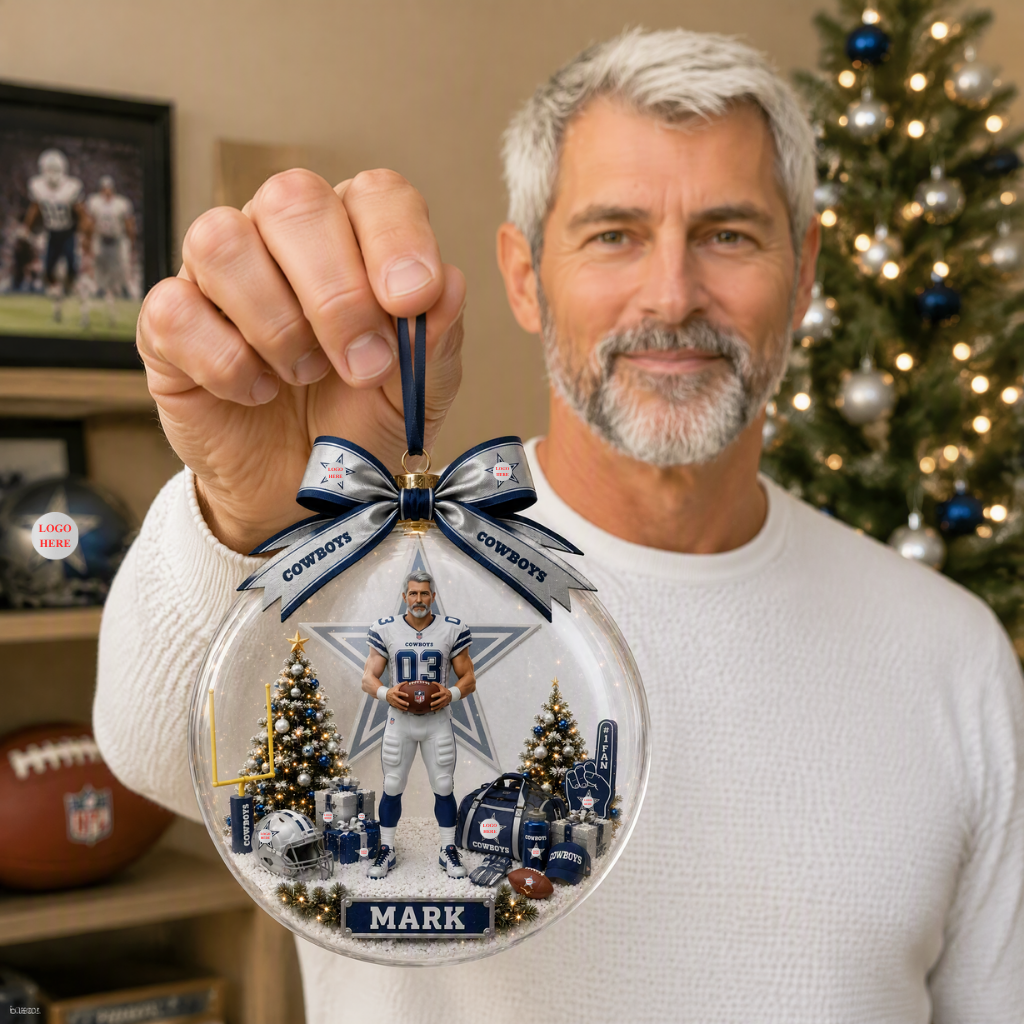 Custom Photo Name Football Christmas Ornament, Personalized Sports Fan Tree Decoration, Gift for Football Fans hn29082026