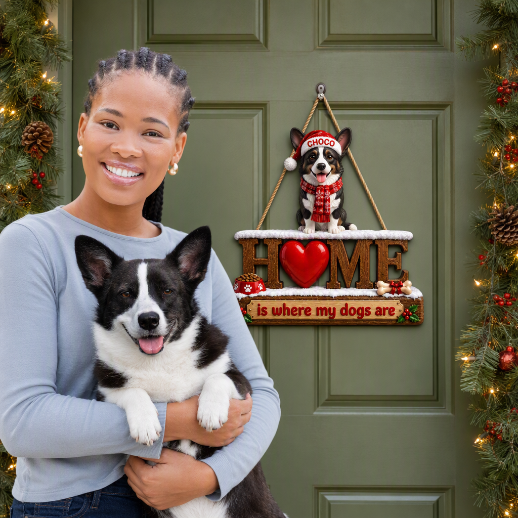 Custom Photo Name Christmas Door Hanger, Personalized Dog Front Door Decor, Gift for Pet Lovers hn21082026