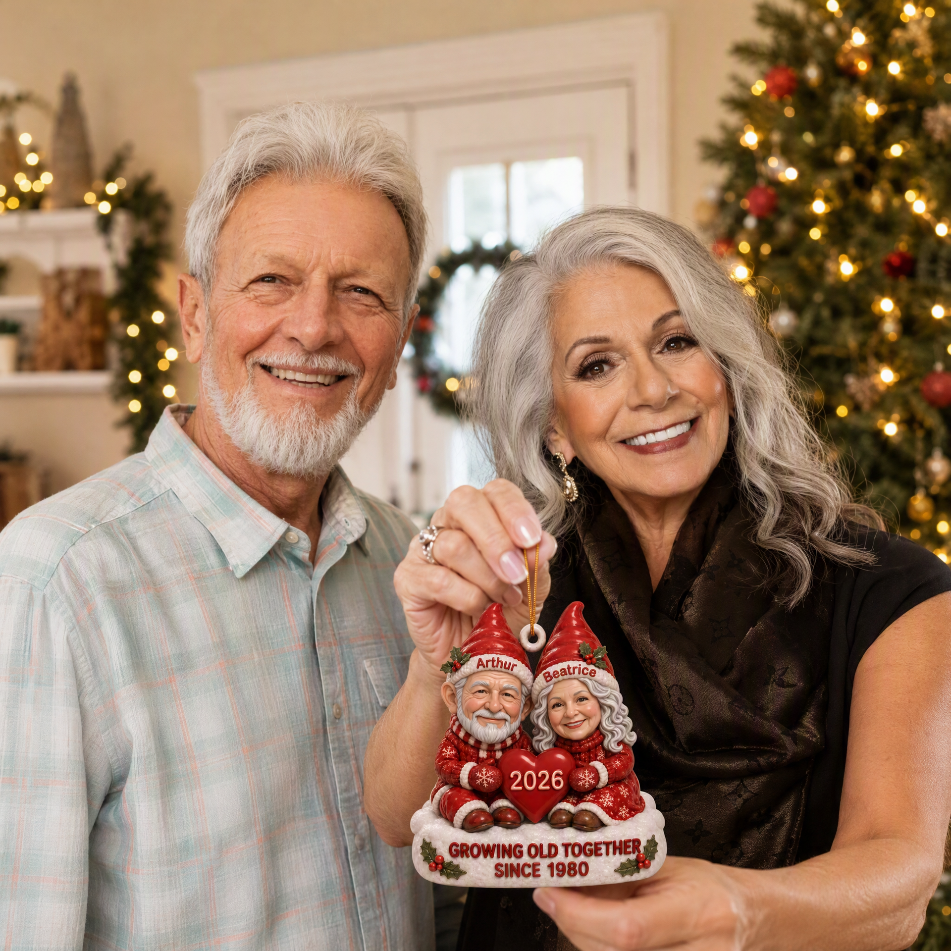 Custom Couple Photo Name Christmas Ornament, Personalized Romantic Holiday Keepsake, Gift for Couples hn20082026