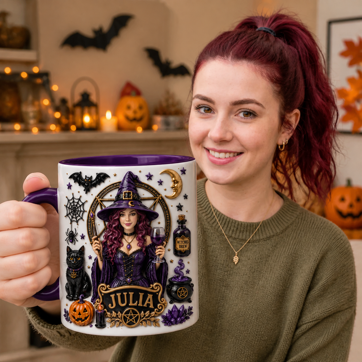 Custom Photo Name Witch Mug, Personalized Magic Inspired Coffee Cup, Gift for Witch Lovers and Fantasy Fans hn24082026