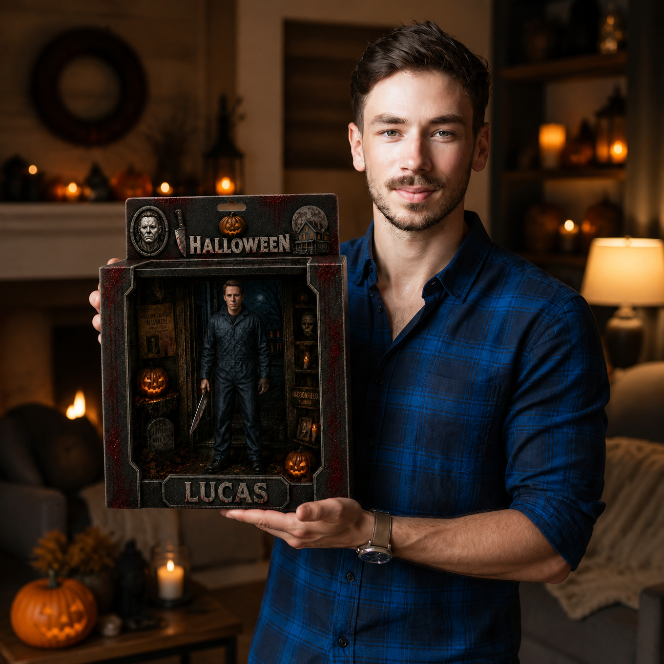Personalized Spooky Villain Cast Toy Box Sign - Custom Face Horror Movie Icon Plaque hn14072026