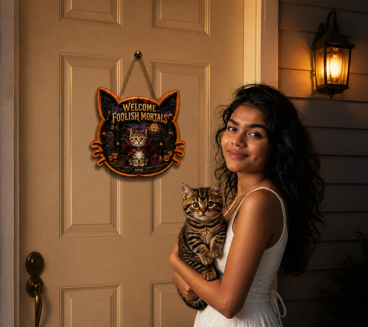Custom Photo Name Cat Door Hanger, Personalized Pet Welcome Sign, Gift for Cat Lovers hn23072026