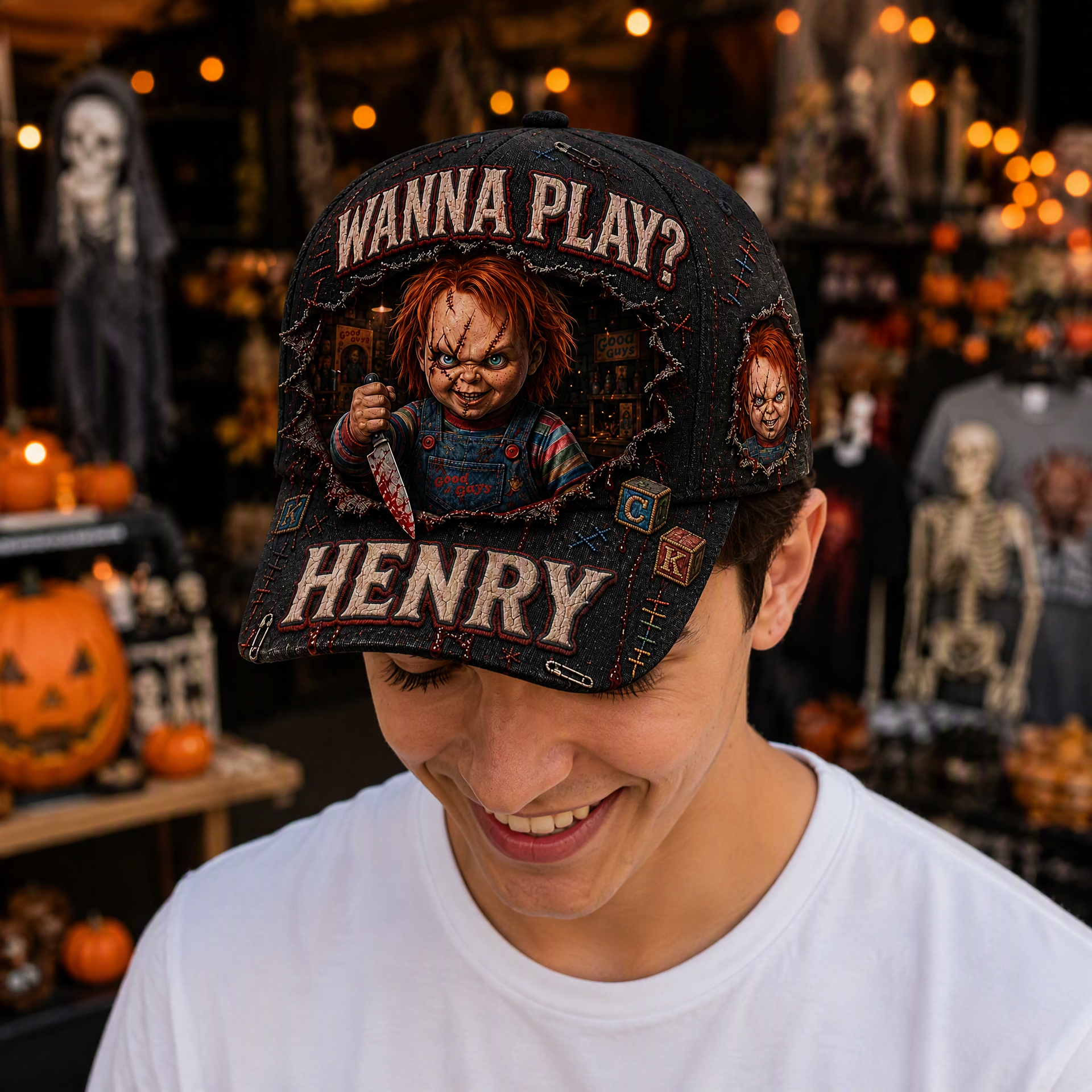 Custom Name Halloween Horror Hat, Personalized Spooky Cap, Gift for Horror Fans and Halloween Lovers hn20082026