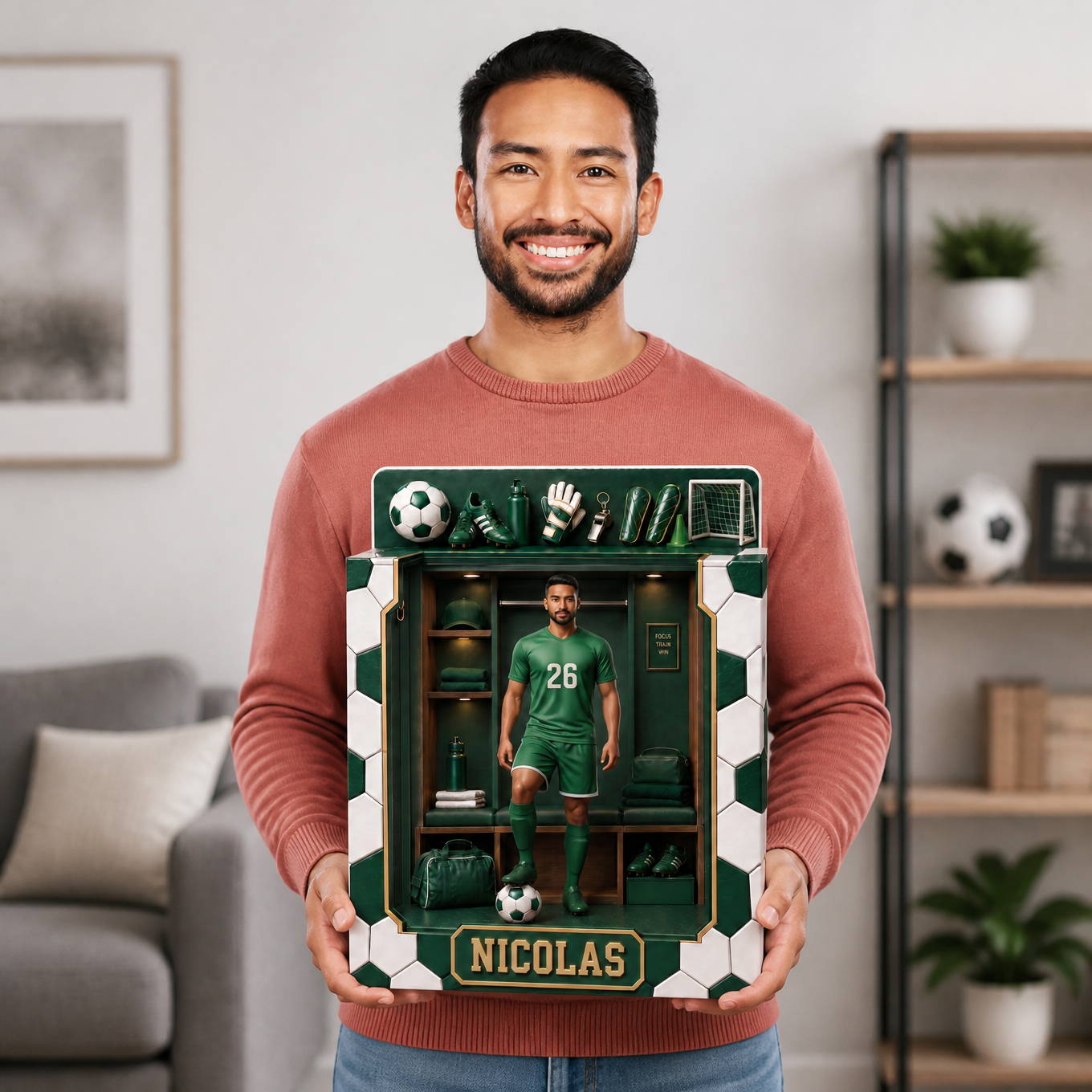Custom Photo Name Soccer Box Plaque, Personalized Player Gift, Soccer Fan Display Keepsake hn17062026