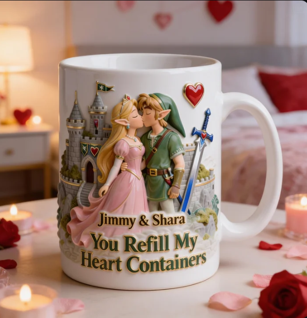 Personalized Valentine Couple Mug – Fantasy Adventure Love Coffee Mug – Custom Names Romantic Gift for Him & Her