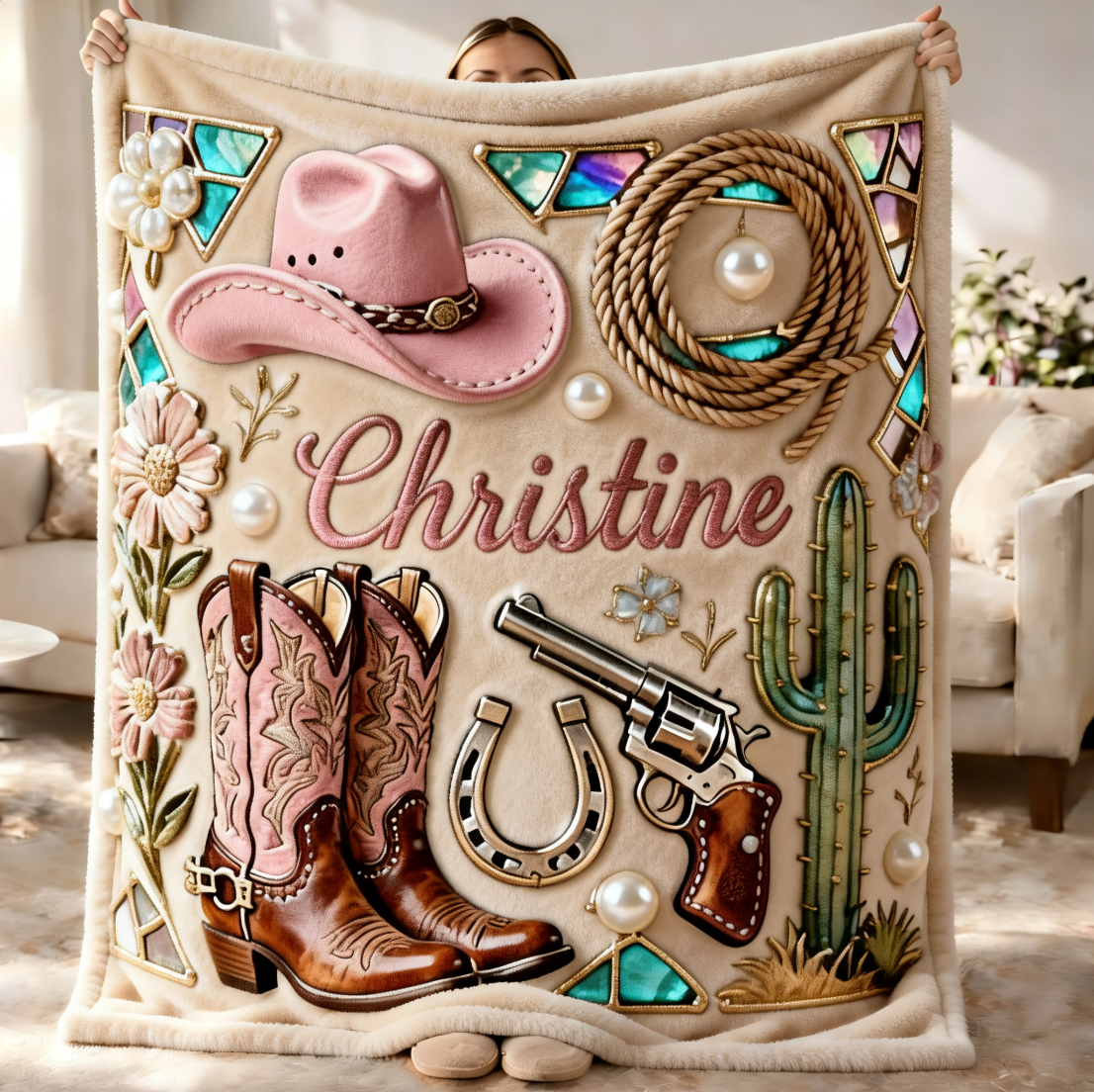 Personalized Cowgirl Fan Lover Blanket – Custom Name Western Gift