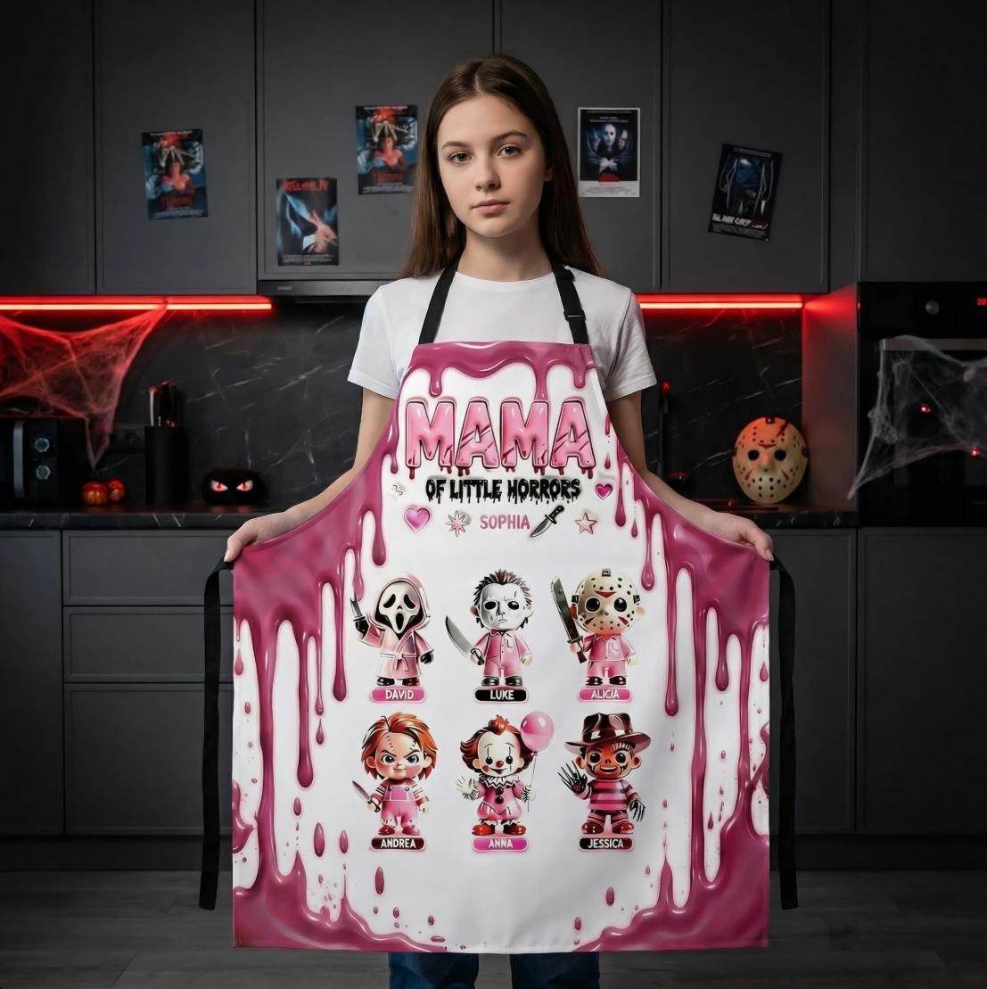 Personalized Mommy of Little Horrors Apron – Custom Names Horror Family Cooking Gift  Personalized Mommy of Little Horrors Apron – Custom Names Horror Family Cooking Gift