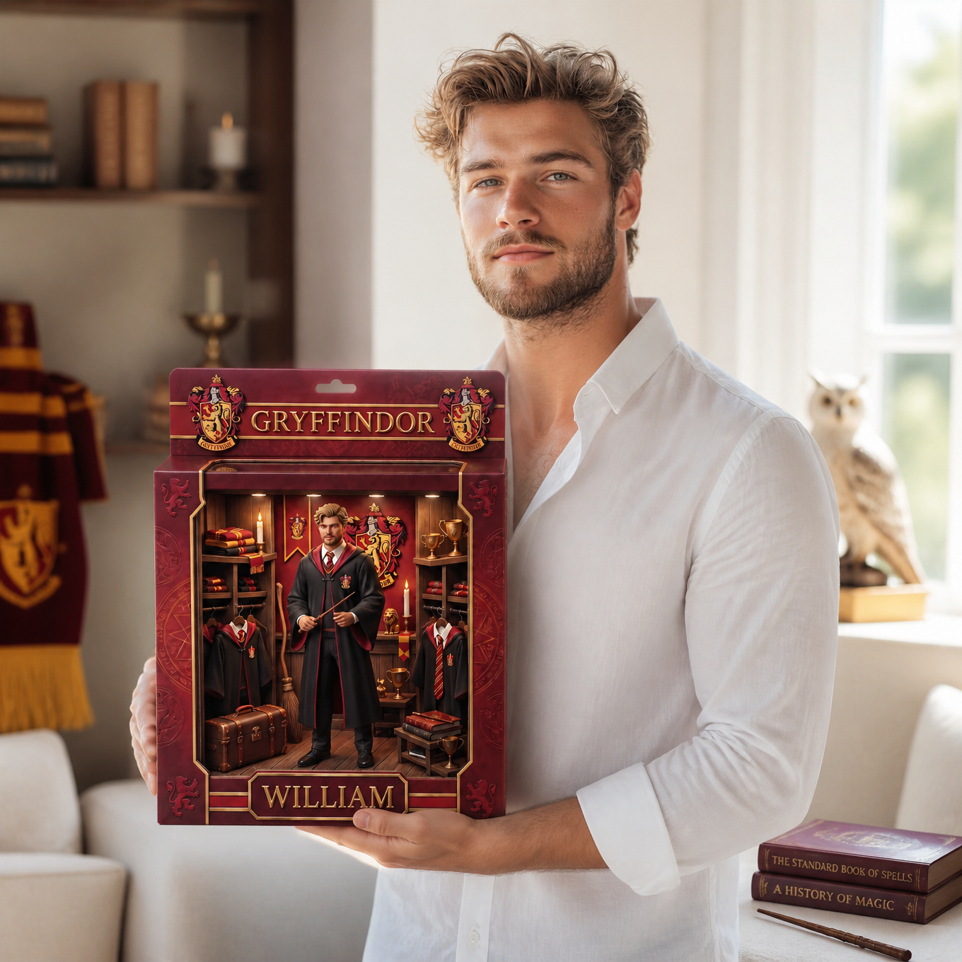 Custom Photo Name Wizard Box Plaque, Personalized Magic Character Display, Gift for Fantasy Fans hn07082026