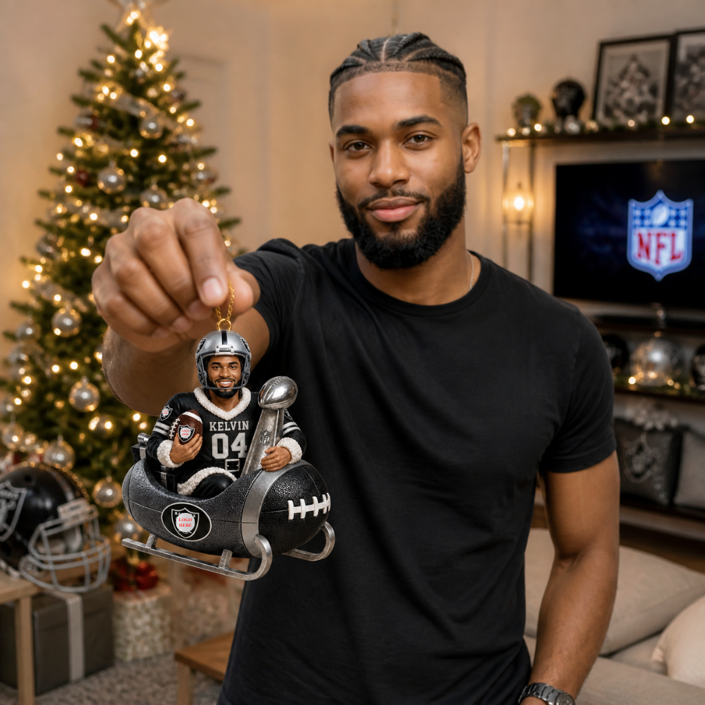 Custom Photo Name Football Christmas Ornament, Personalized Sports Santa Decoration, Gift for Football Fans hn07082026