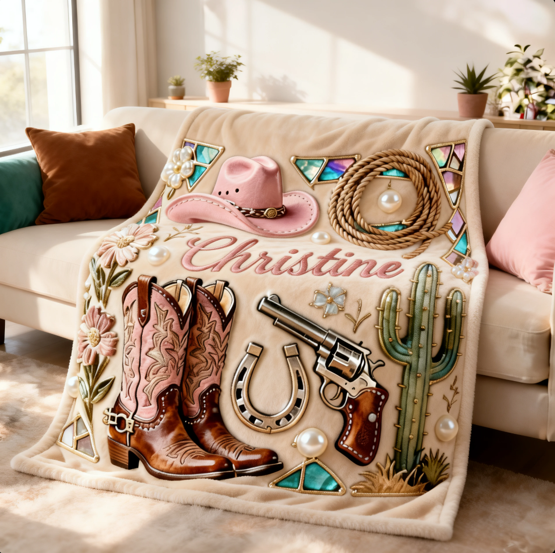 Personalized Cowgirl Fan Lover Blanket – Custom Name Western Gift