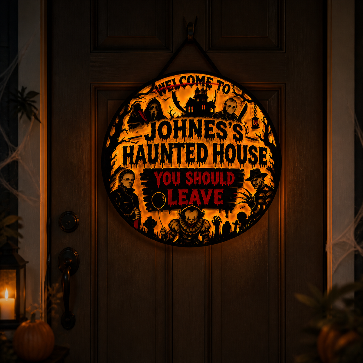 Custom Name Glow In The Dark Horror Door Hanger, Personalized Halloween Haunted House Sign, Gift for Horror Fans hn07082026