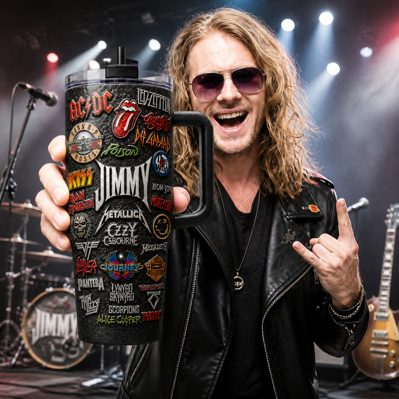 Custom Name Rock Music Tumbler, Personalized Metal Band Style Travel Cup, Gift for Rock Fans hn08082026