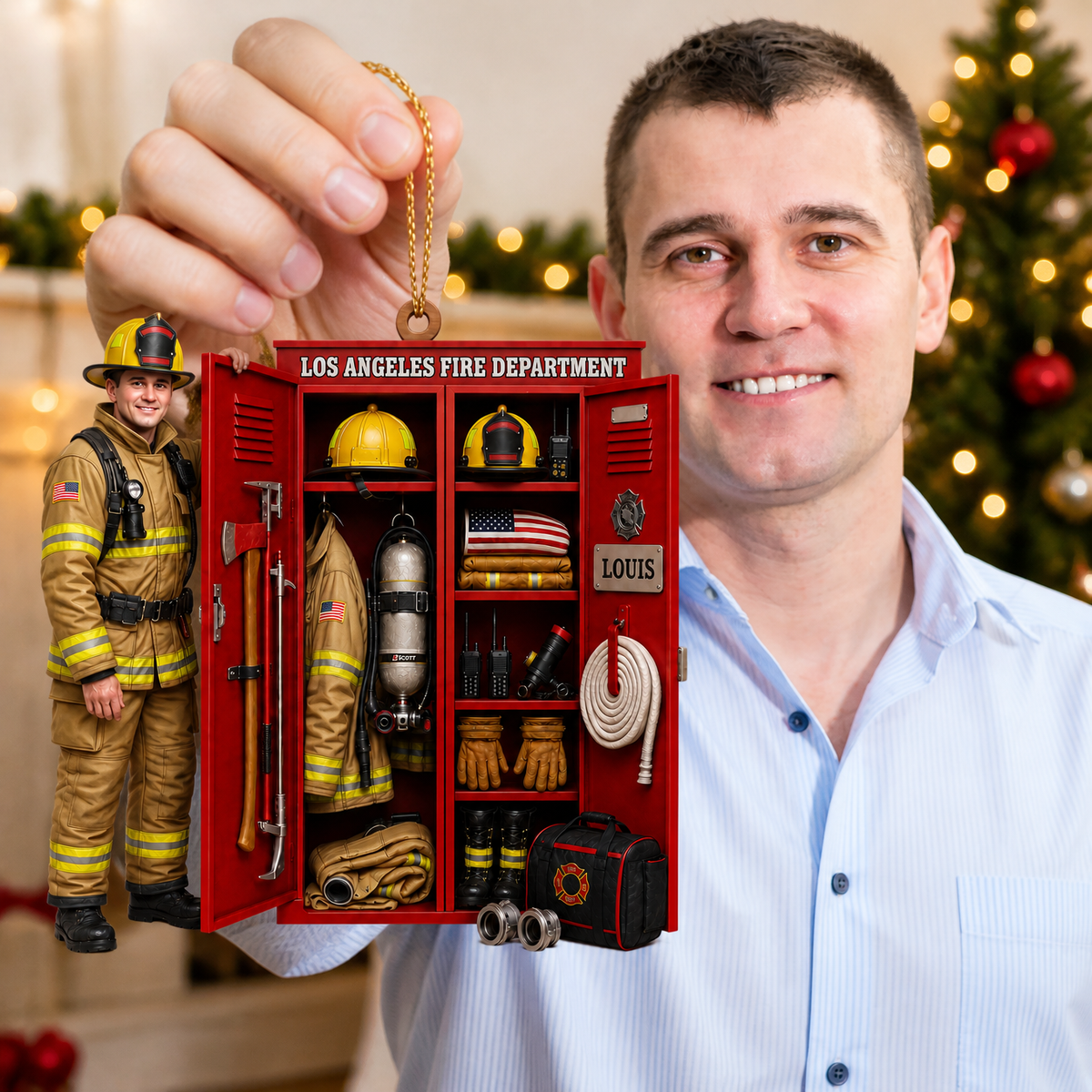 Custom Photo Name Firefighter Christmas Ornament, Personalized Firefighter Gift, Holiday Keepsake for Firefighters hn08082026