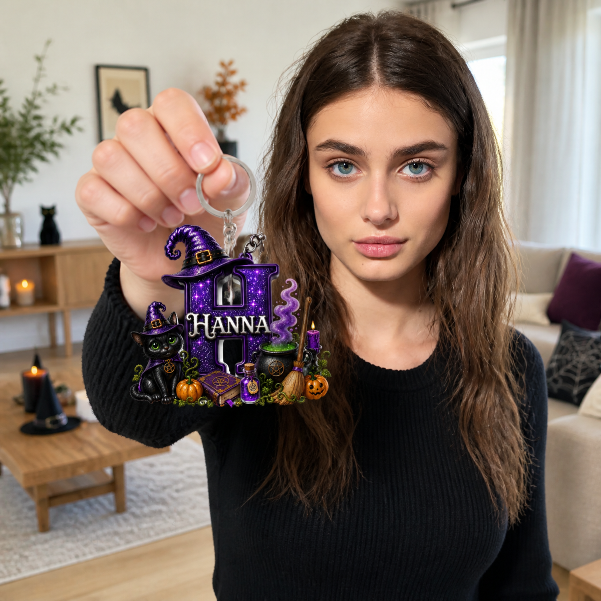 Custom Name Witch Keychain, Personalized Halloween Key Ring, Gift for Witch Fans hn08082026