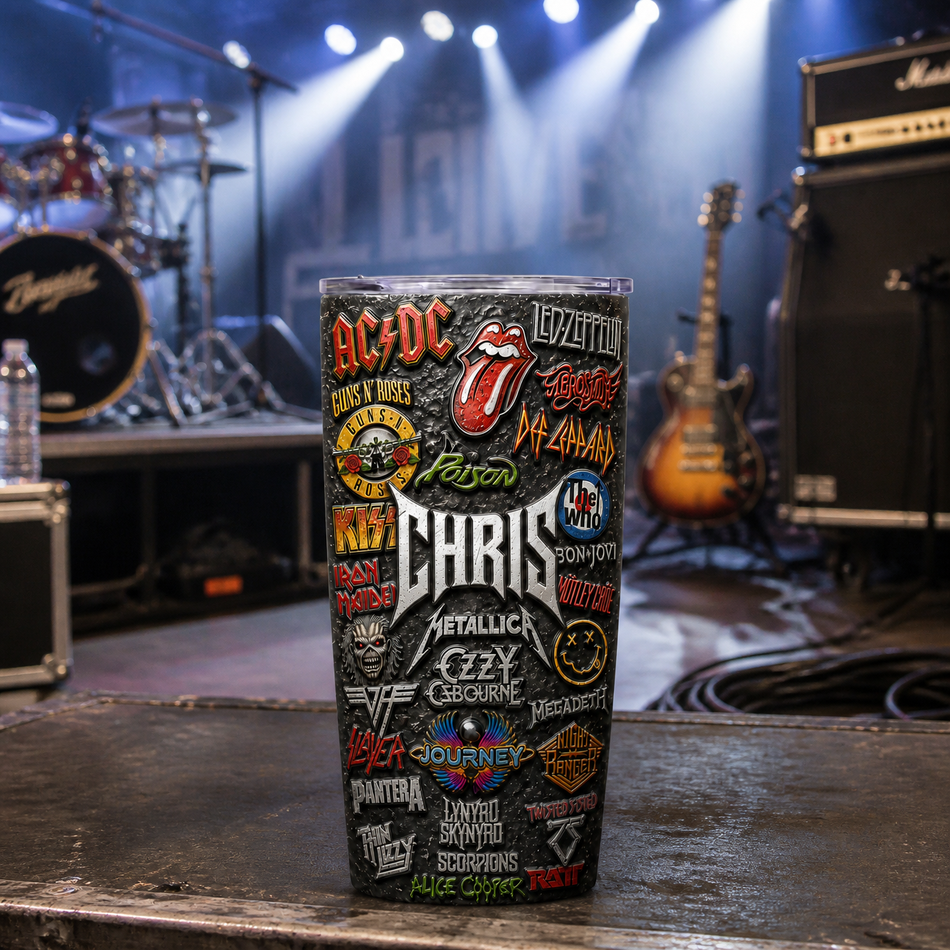 Custom Name Rock Music Tumbler, Personalized Metal Band Style Travel Cup, Gift for Rock Fans hn08082026