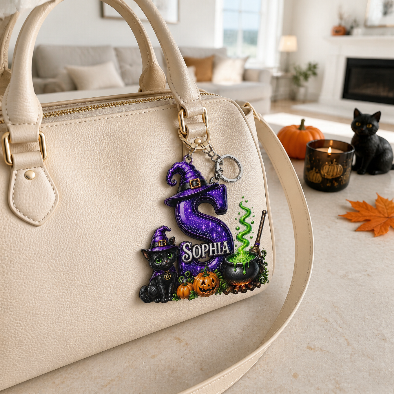 Custom Name Witch Keychain, Personalized Halloween Key Ring, Gift for Witch Fans hn08082026