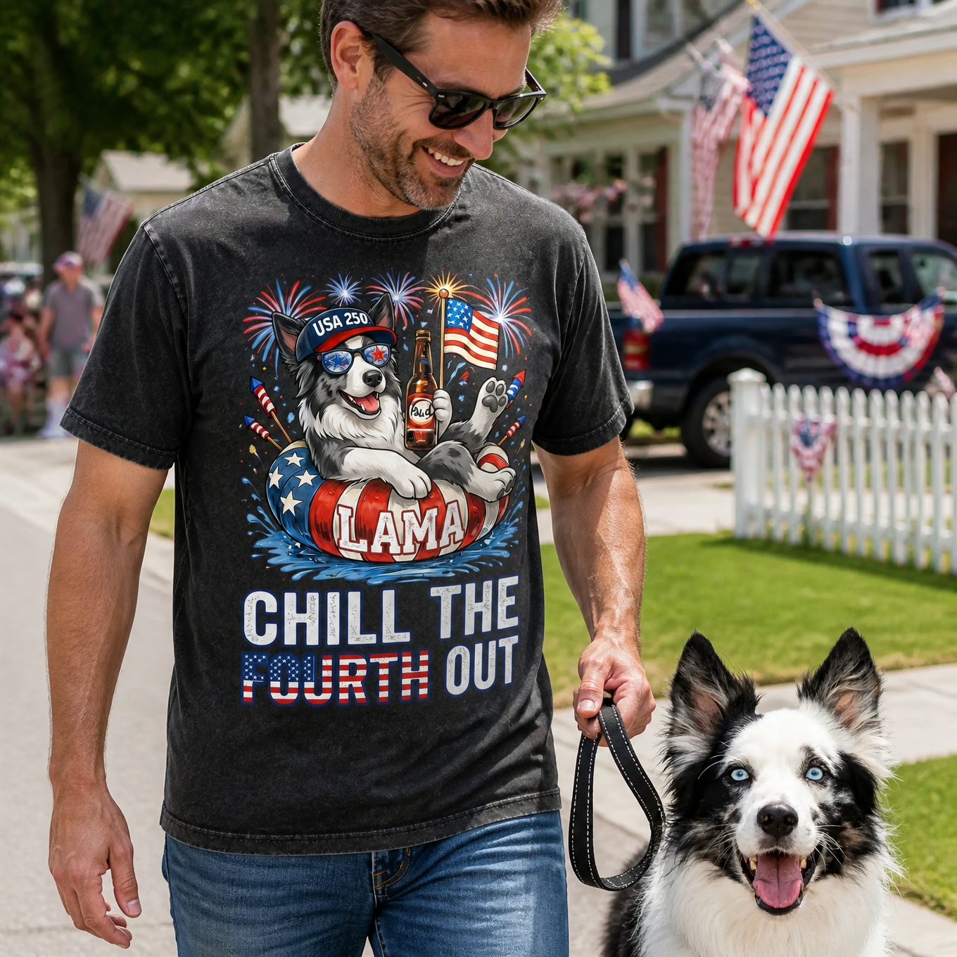 Custom Dog Photo Vintage Wash Shirt - Chill The Fourth Out USA 250 Patriotic Tee