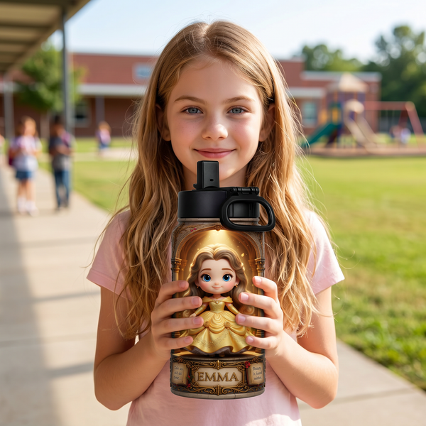 Custom Princess Avatar Photo Water Bottle - Personalized Back to School Gift for Girls