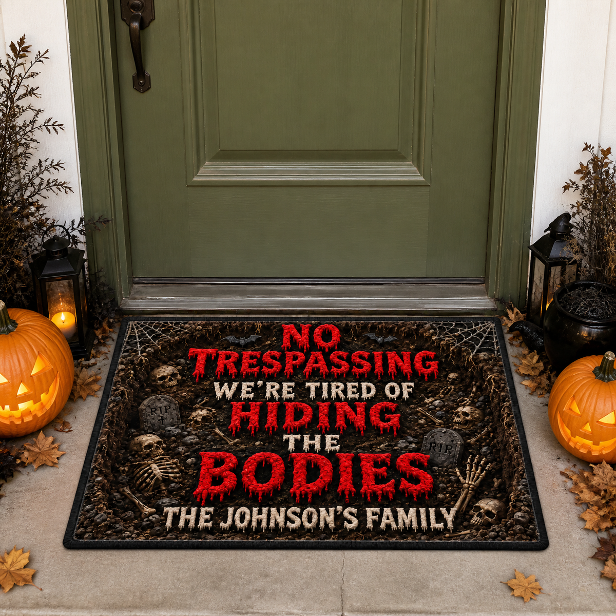 Custom Name Horror Halloween Rug, Personalized Spooky Door Mat, Gift for Horror Fans hn13082026