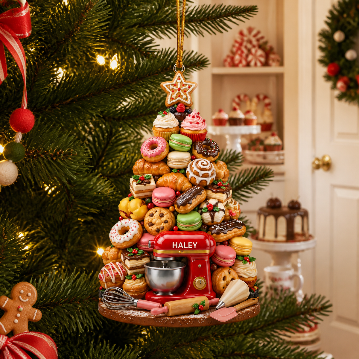 Custom Name Cake Christmas Ornament, Personalized Baking Tree Decoration, Gift for Bakers hn13082026