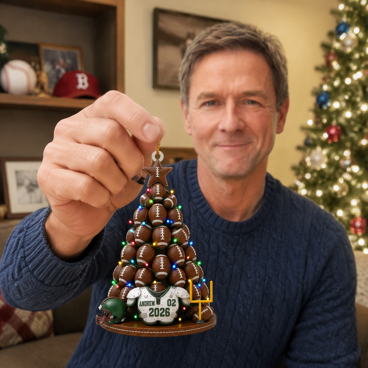 Custom Name Football Christmas Ornament, Personalized Football Tree Decoration, Gift for Football Fans hn11082026