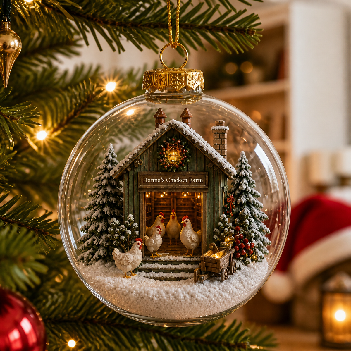 Custom Name Chicken Farm Christmas Ornament, Personalized Farmhouse Tree Decoration, Gift for Farmers hn12082026