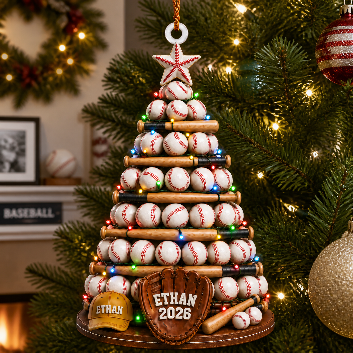 Custom Name Baseball Christmas Ornament, Personalized Baseball Tree Decoration, Gift for Baseball Fans hn11082026