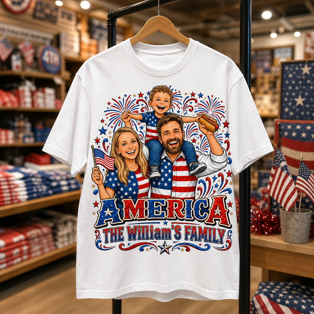 Custom Family 4th Of July T-Shirt, Personalized Photo America Shirt, Patriotic Family Matching Tee, Independence Day Gift For Family