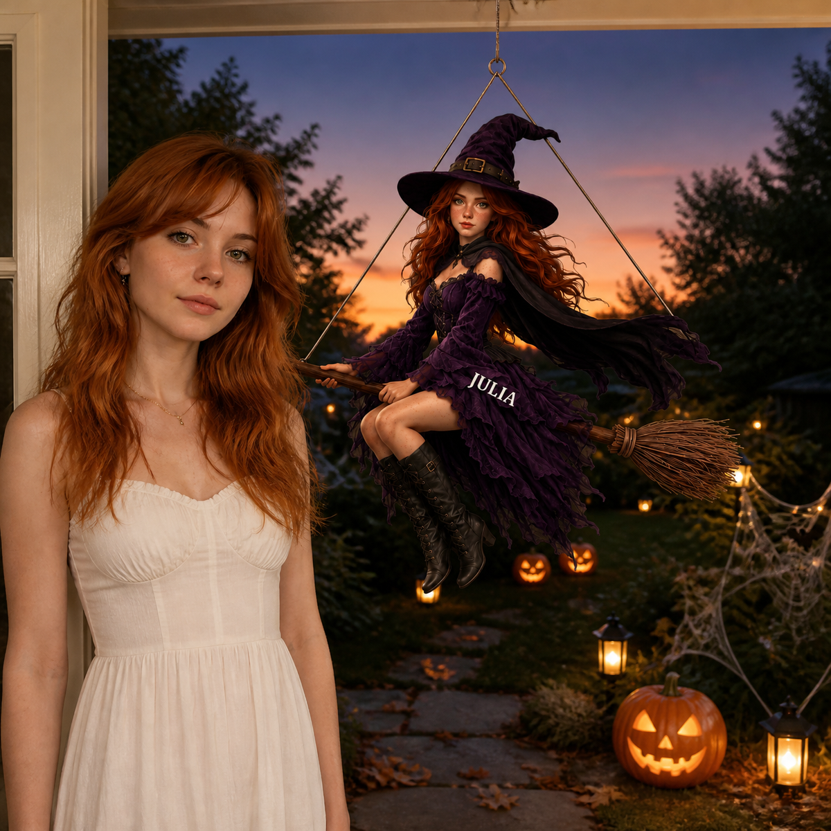 Custom Photo Name Witch Suncatcher, Personalized Shaped Halloween Window Decor, Gift for Witch Lovers hn13082026