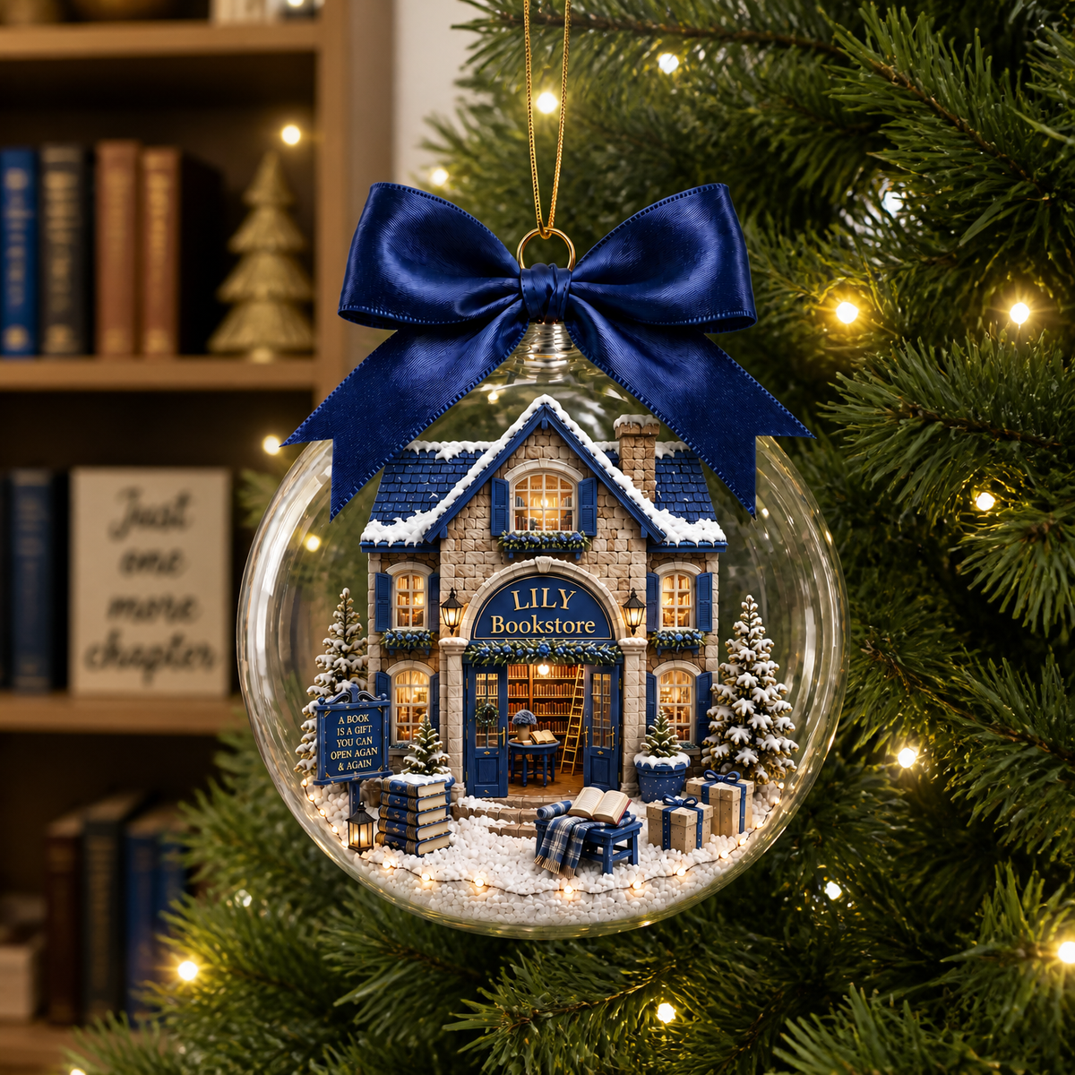 Custom Name Bookstore Christmas Ornament, Personalized Book Lover Tree Decoration, Gift for Book Lovers hn12082026