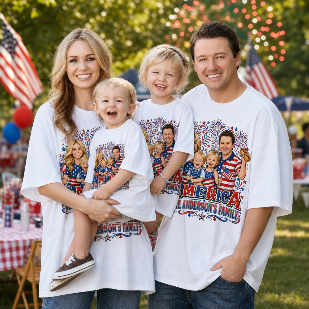 Custom Family 4th Of July T-Shirt, Personalized Photo America Shirt, Patriotic Family Matching Tee, Independence Day Gift For Family