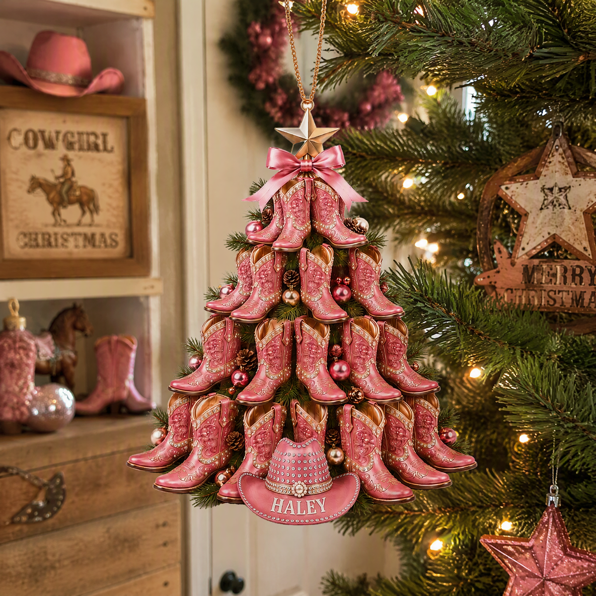 Custom Name Cowboy Christmas Ornament, Personalized Western Tree Decoration, Gift for Cowboy Style Lovers hn20082026