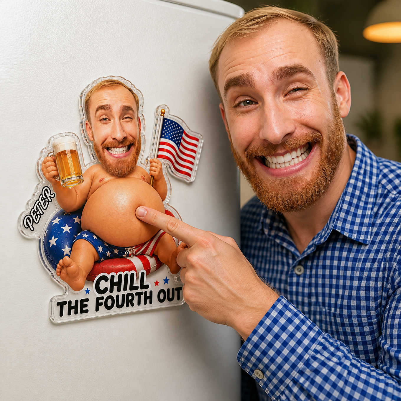 Custom Funny Dad Bod Photo Fridge Magnet - Chill The Fourth Out Patriotic Gift