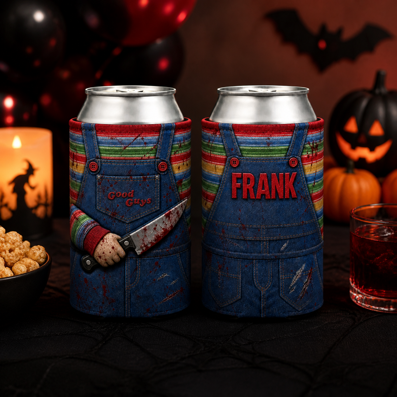 Custom Name Horror Can Cooler, Personalized Scary Drink Sleeve, Halloween Gift for Horror Fans hn16072026