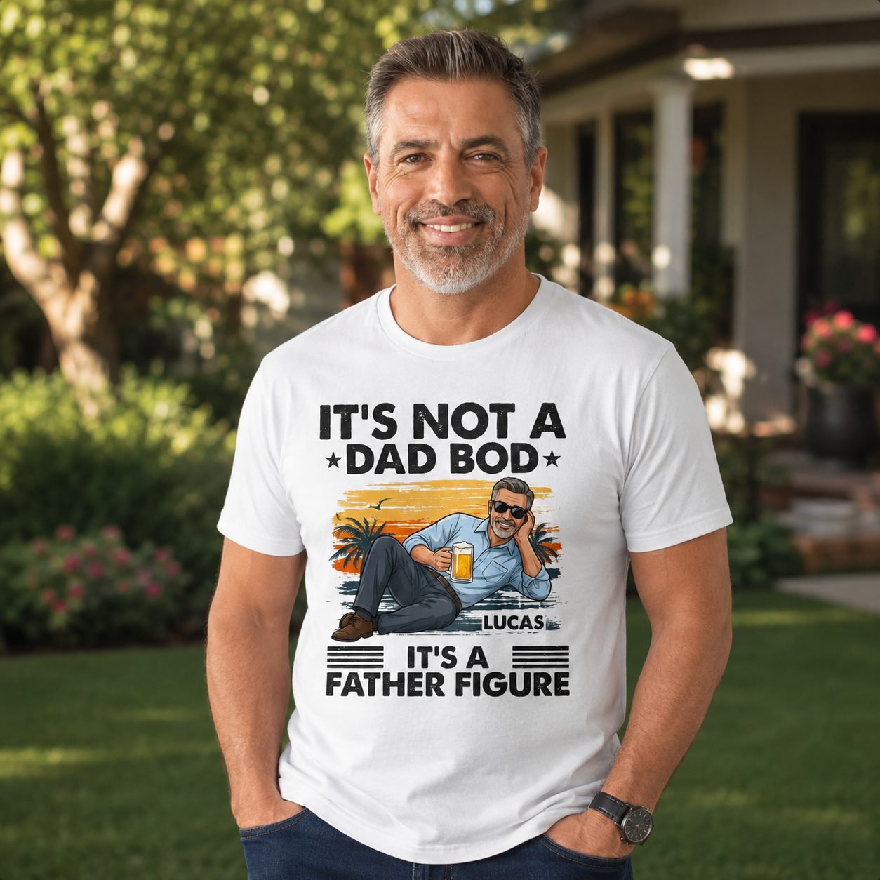 Custom Photo Shirt, Sweatshirt, Hoodie For Dad, It’s Not A Dad Bod It’s A Father Figure, Funny Personalized Dad Gift