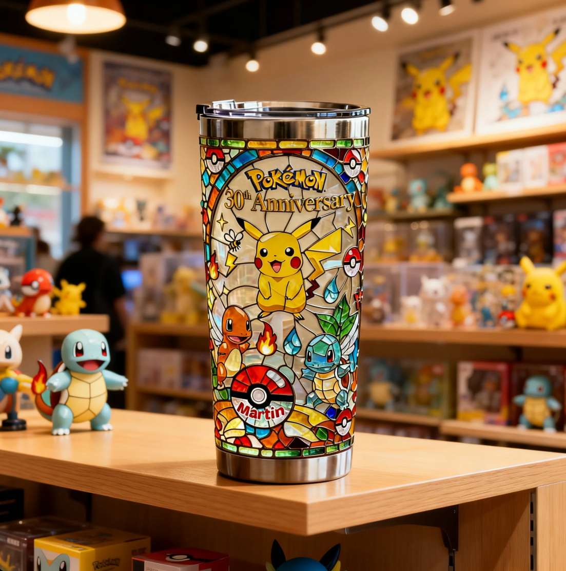 Personalized Pokémon Fan Lover Stainless Steel Tumbler – Custom Name Gift