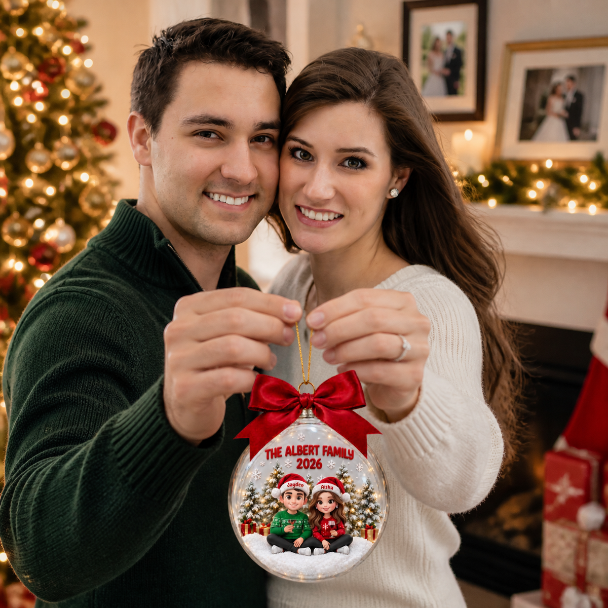 Custom Family Photo Christmas Ornament, Personalized Snow Globe Tree Decoration With Names, Gift for Families and Loved Ones hn08092026