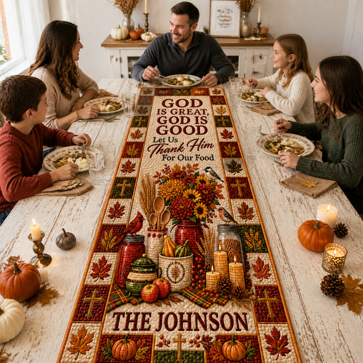 Custom Family Name Thanksgiving Table Runner Rug, Personalized Fall Dining Room Decor, Gift for Family hn17082026