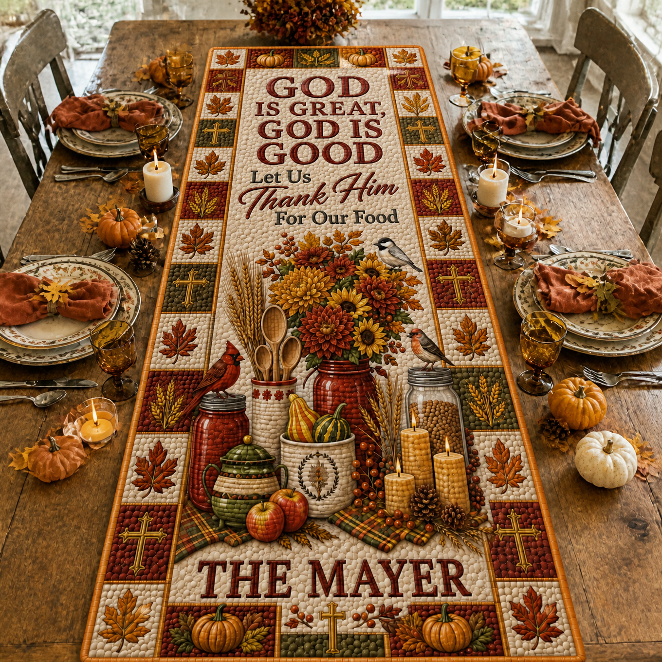Custom Family Name Thanksgiving Table Runner Rug, Personalized Fall Dining Room Decor, Gift for Family hn17082026